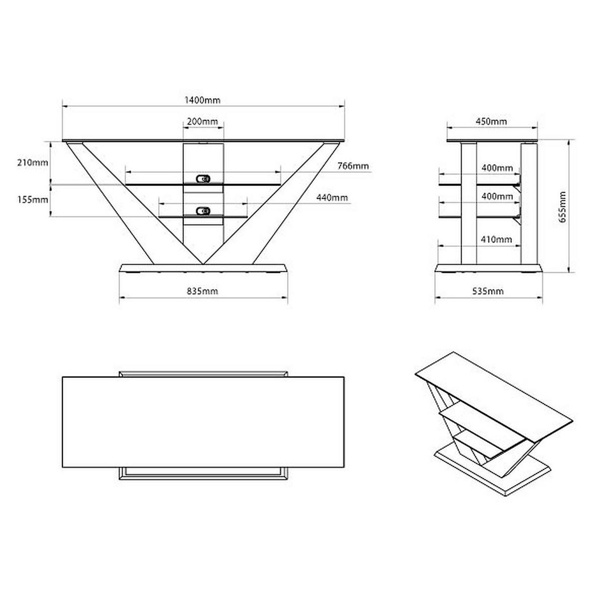 FERNSEHTISCH rechteckig Weiß Hochglanz Glas 140/65/53 cm - Weiß Hochglanz, Holzwerkstoff (53.5/65/140cm)