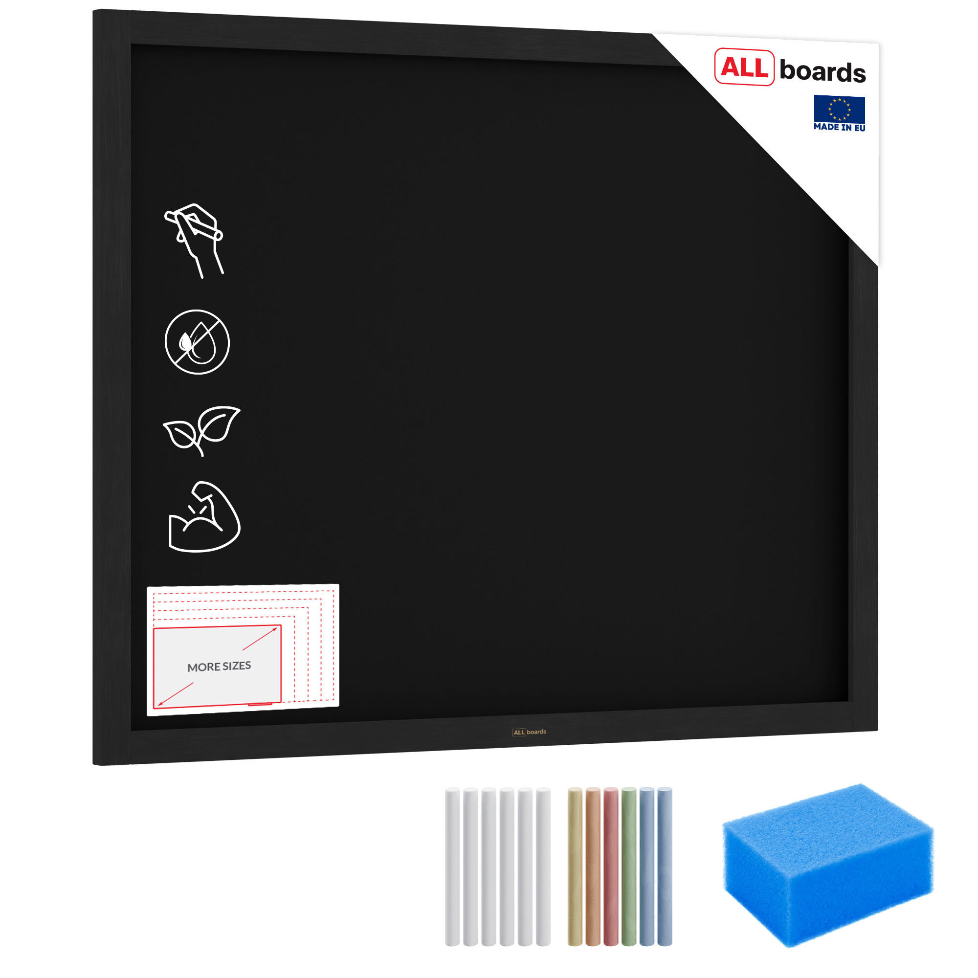 SCHWARZE Kreidetafel 100x80 cm mit Schwarz ECO-Holzrahmen - Schwarz, Holz (100/80/2cm) - ALLboards