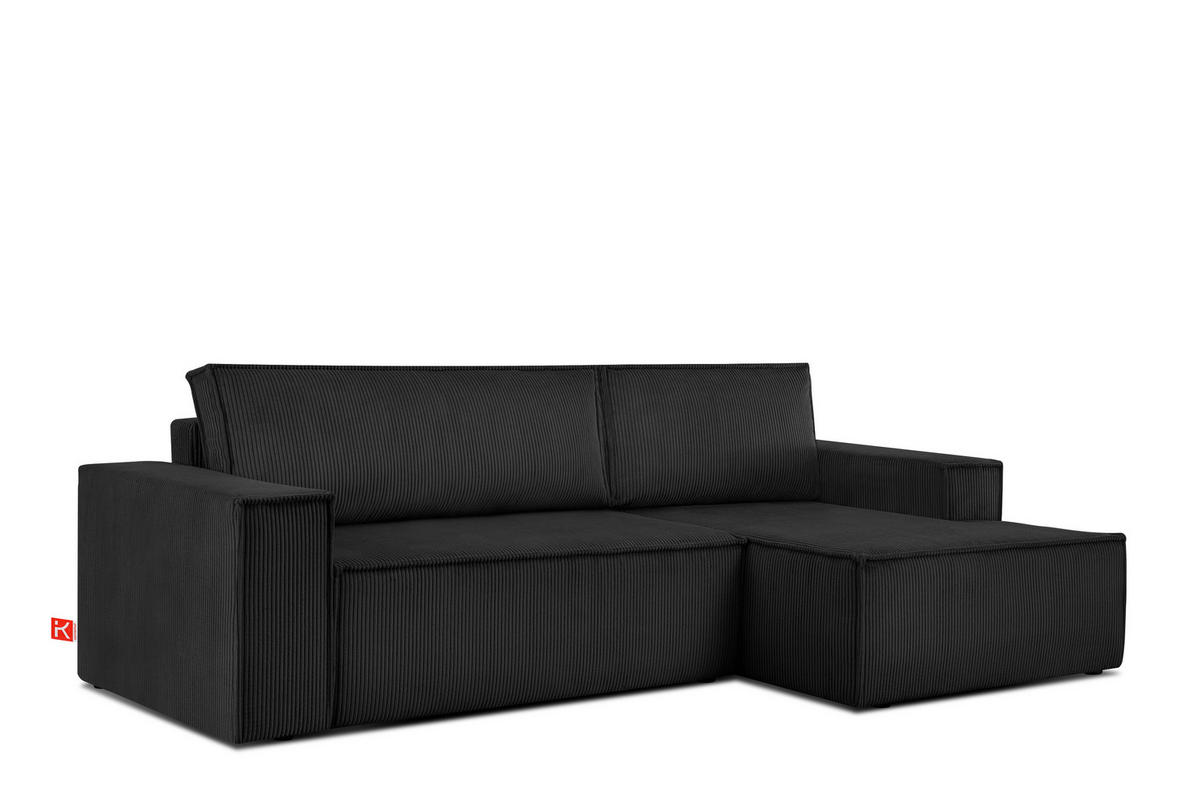 ECKSCHLAFSOFA-RECHTS NAPI in Pet Friendly Cord-Stoff, schwarz - Schwarz, Textil (262/148cm) - KONSIMO®