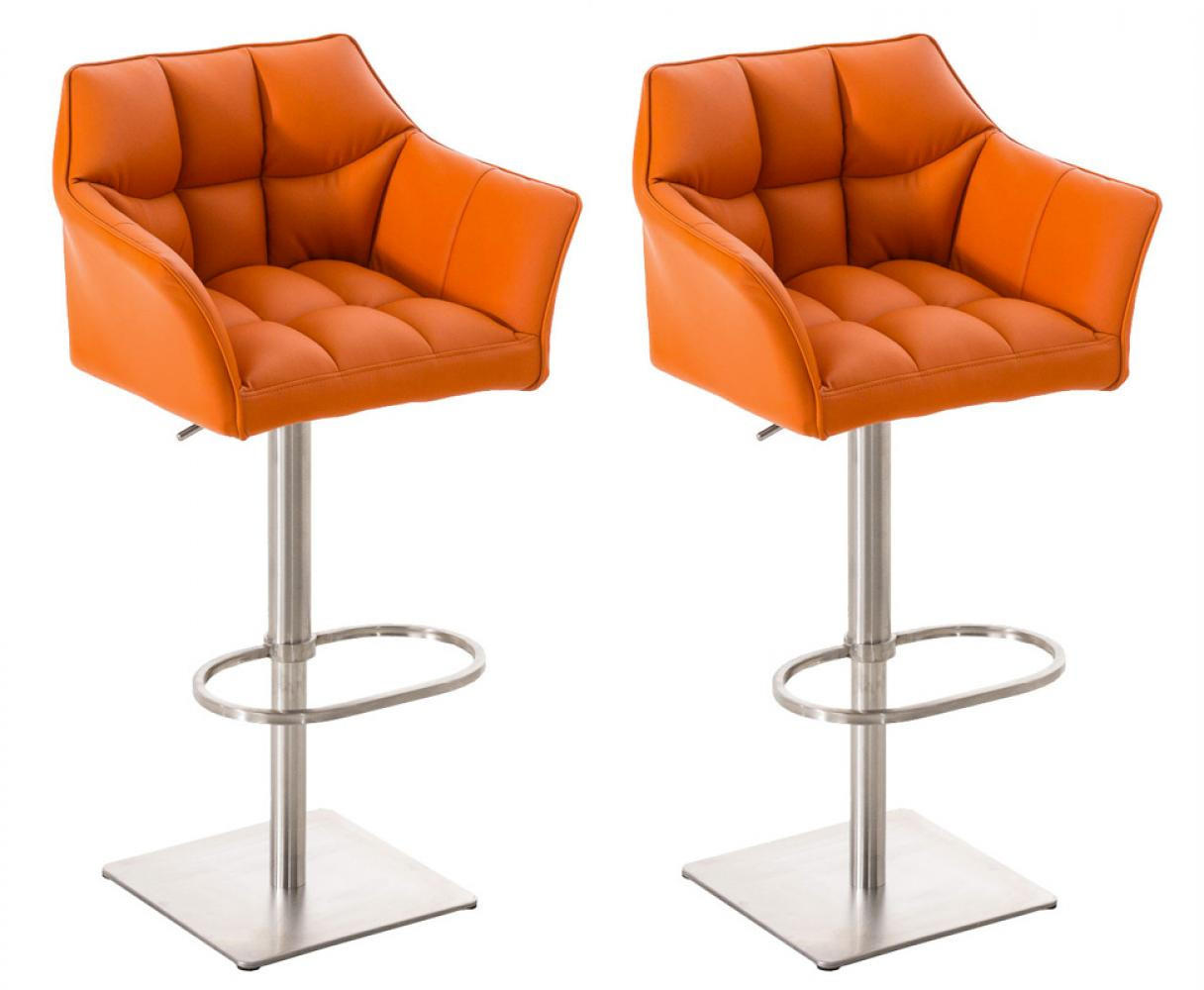 BARHOCKER 2er Set Lederlook Orange - Edelstahlfarben/Orange, Textil/Metall (64/88/45cm) - CLP