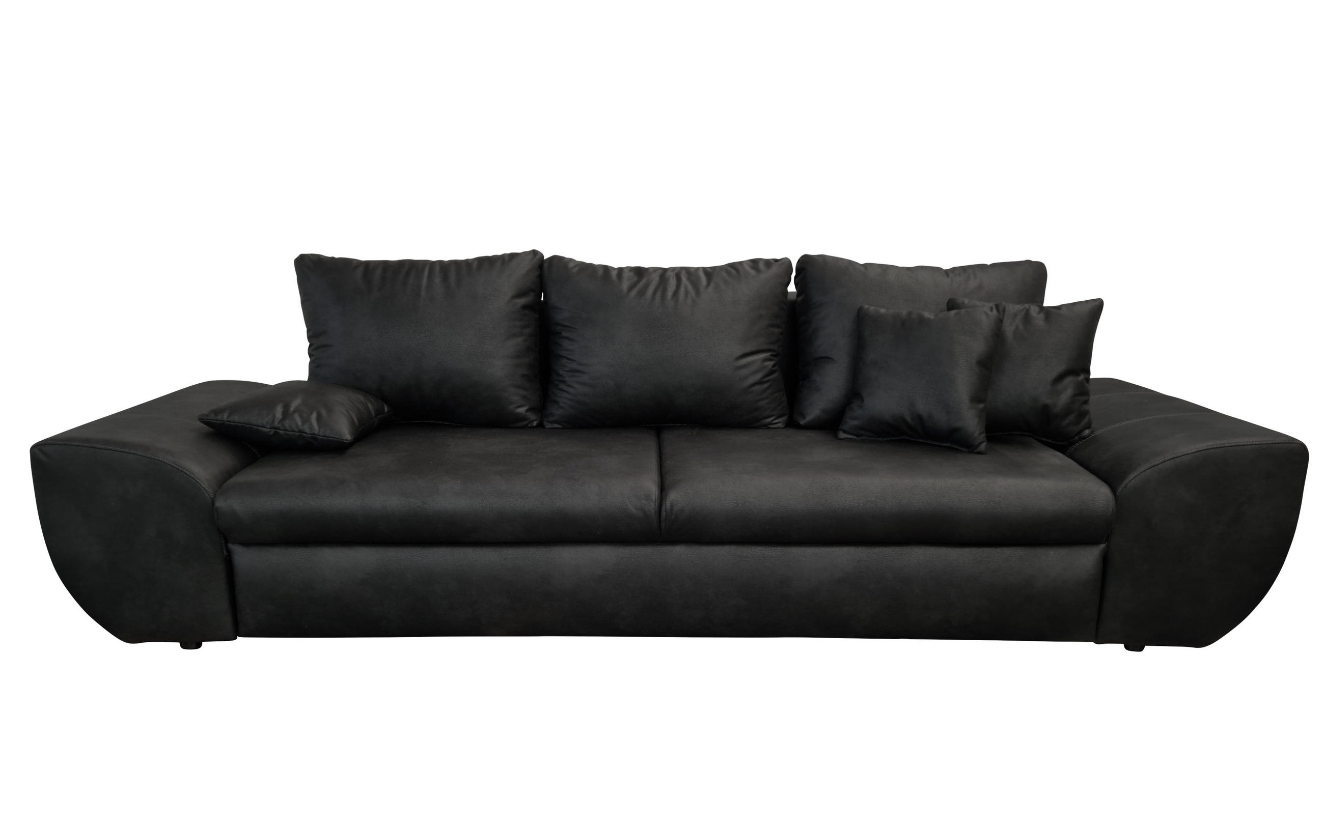 BIG-SOFA mit Schlaffunktion 275/98/90 cm Wellenfedern, Bettkasten, Liegefläche 148x194 cm, Mikrofaser Leder-Optik Vintage Schwarz / 18010 - Schwarz, Kunststoff/Textil (275/90/98cm) - luma-home
