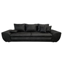 BIG-SOFA mit Schlaffunktion 275/98/90 cm Wellenfedern, Bettkasten, Liegefläche 148x194 cm, Mikrofaser Leder-Optik Vintage Schwarz / 18010 - Schwarz, Kunststoff/Textil (275/90/98cm) - luma-home