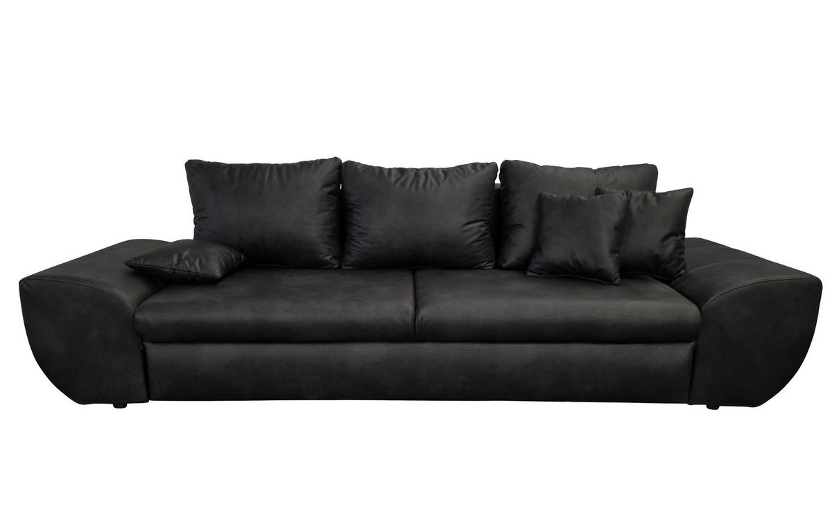BIG-SOFA mit Schlaffunktion 275/98/90 cm Wellenfedern, Bettkasten, Liegefläche 148x194 cm, Mikrofaser Leder-Optik Vintage Schwarz / 18010 - Schwarz, Kunststoff/Textil (275/90/98cm) - luma-home