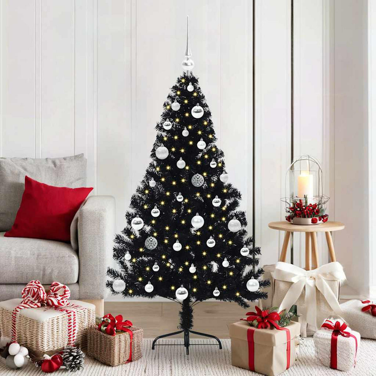 WEIHNACHTSBAUM Künstlicher Vorbeleuchteter Haltbar 95/95/150 cm Schwarz PVC - Schwarz, Kunststoff (150cm) - vidaXL