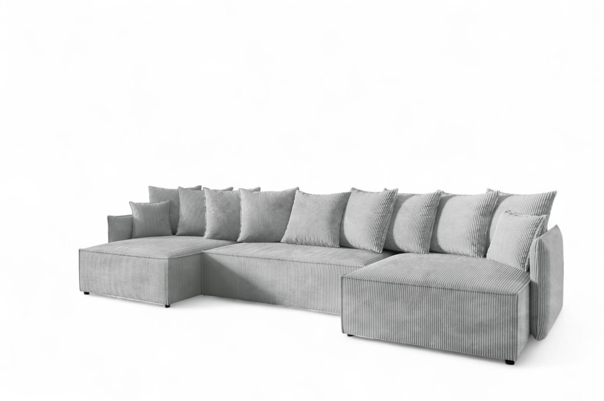 WOHNLANDSCHAFT Minea - Hellgrau, Holzwerkstoff/Textil (362/70/153cm) - Fun Möbel