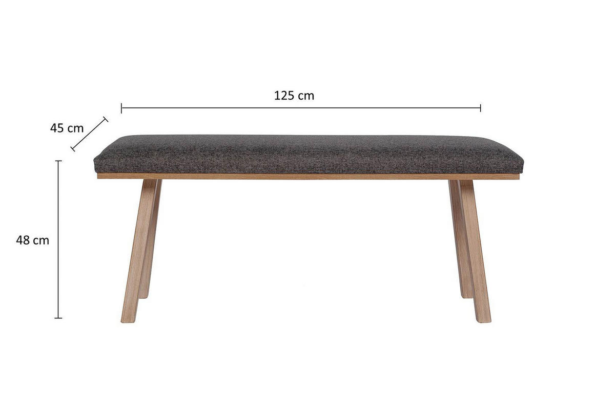 GARDEROBENBANK Die Klassische - Eichefarben/Grau, Holz/Textil (45/48/125cm) - Kundler Home
