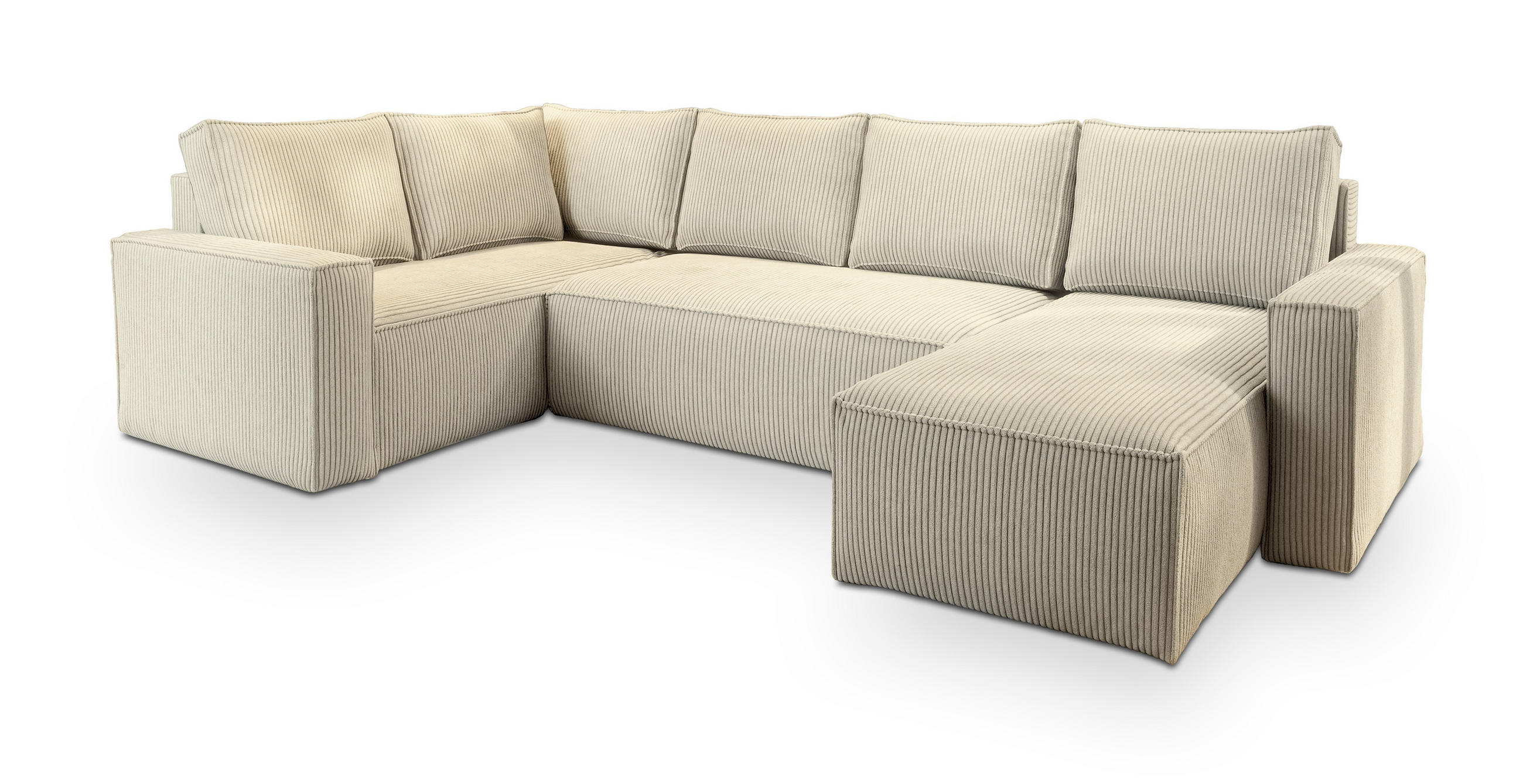 WOHNLANDSCHAFT NORENA L-S Creme Kordstoff mit Schlaffunktion - Creme, Holz (295/85/157.5cm) - MASSENO