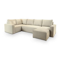 WOHNLANDSCHAFT NORENA L-S Creme Kordstoff mit Schlaffunktion - Creme, Holz (295/85/157.5cm) - MASSENO