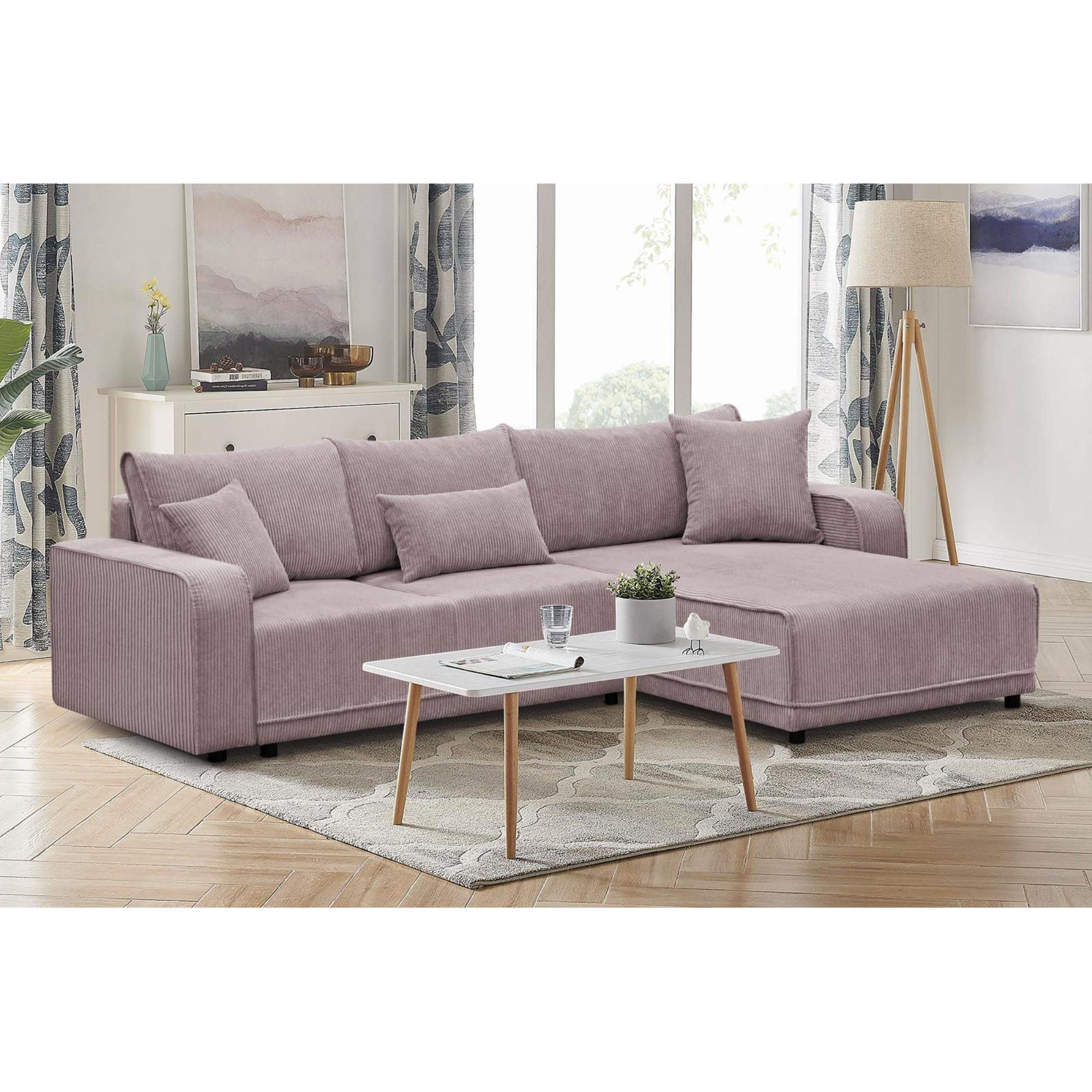 ECKSCHLAFSOFA Primo L rosa - Schwarz/Rosa, Textil (290/185cm) - Beautysofa