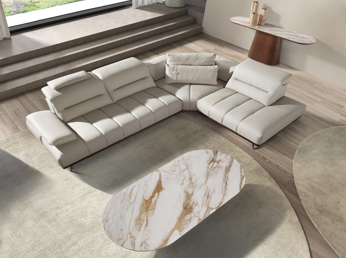 ECKSOFA Rechtsseitiges Ecksofa aus hellgrauem Leder 310/235/102 cm - Chromfarben/Dunkelgrau, Leder/Metall (310/235cm) - ANGEL CERDA