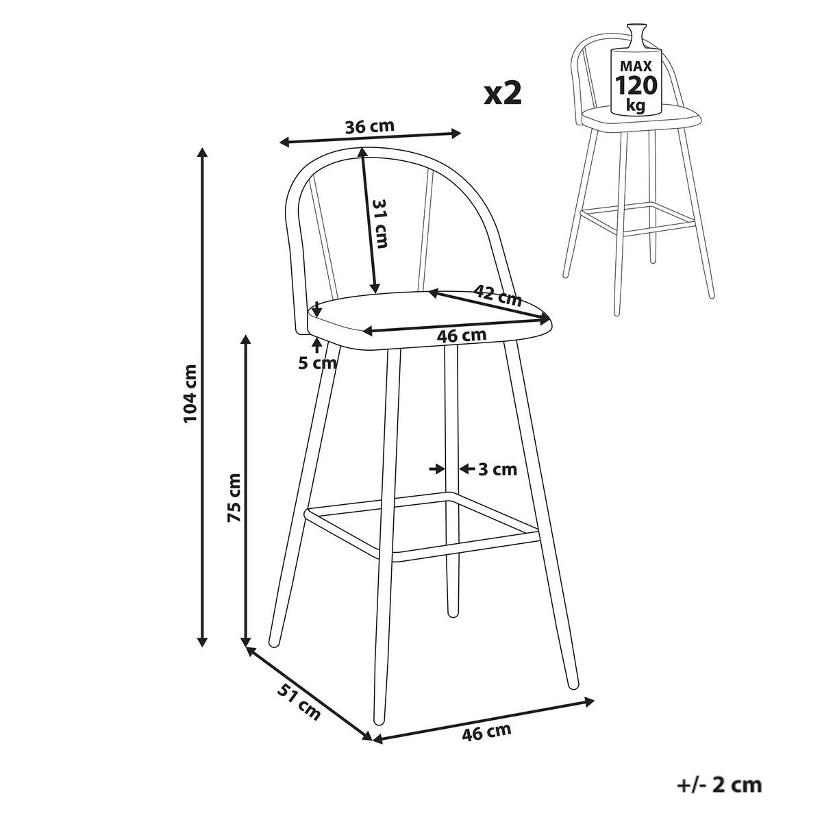 BARSTÜHLEN 2er-Set Schwarz Cornell - Schwarz/Braun, Metall (46/104/51cm) - Beliani