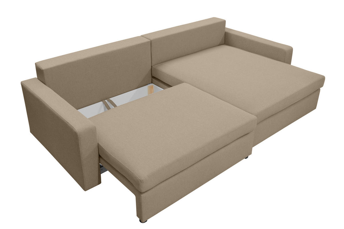 ECKSOFA Mit Schlaffunktion Und Bettzeugablage LUBEKA Stoff Faro Dunkelbeige Rechts - Cappuccino, Holz (224/147cm) - Kaiser Möbel