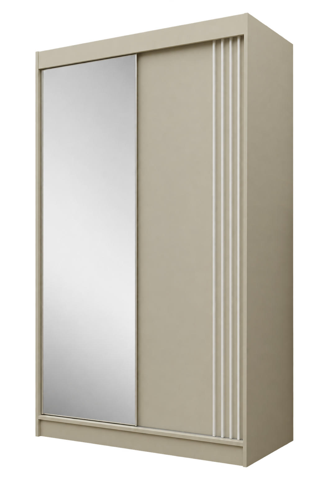 SCHWEBETÜRENSCHRANK Neli 150 cm mit Lamellen und Spiegel 2-türig, kaschmir, kaschmir, Lamelle weiß - Kaschmir/Weiß, Kunststoff (150/216/61cm) - Margaret Hadas24