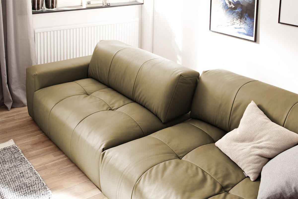 LEDERSOFA MIT SITZTIEFENVERSTELLUNG PALACE Grün Leder - Grün, Leder (298/74/120cm) - KAWOLA