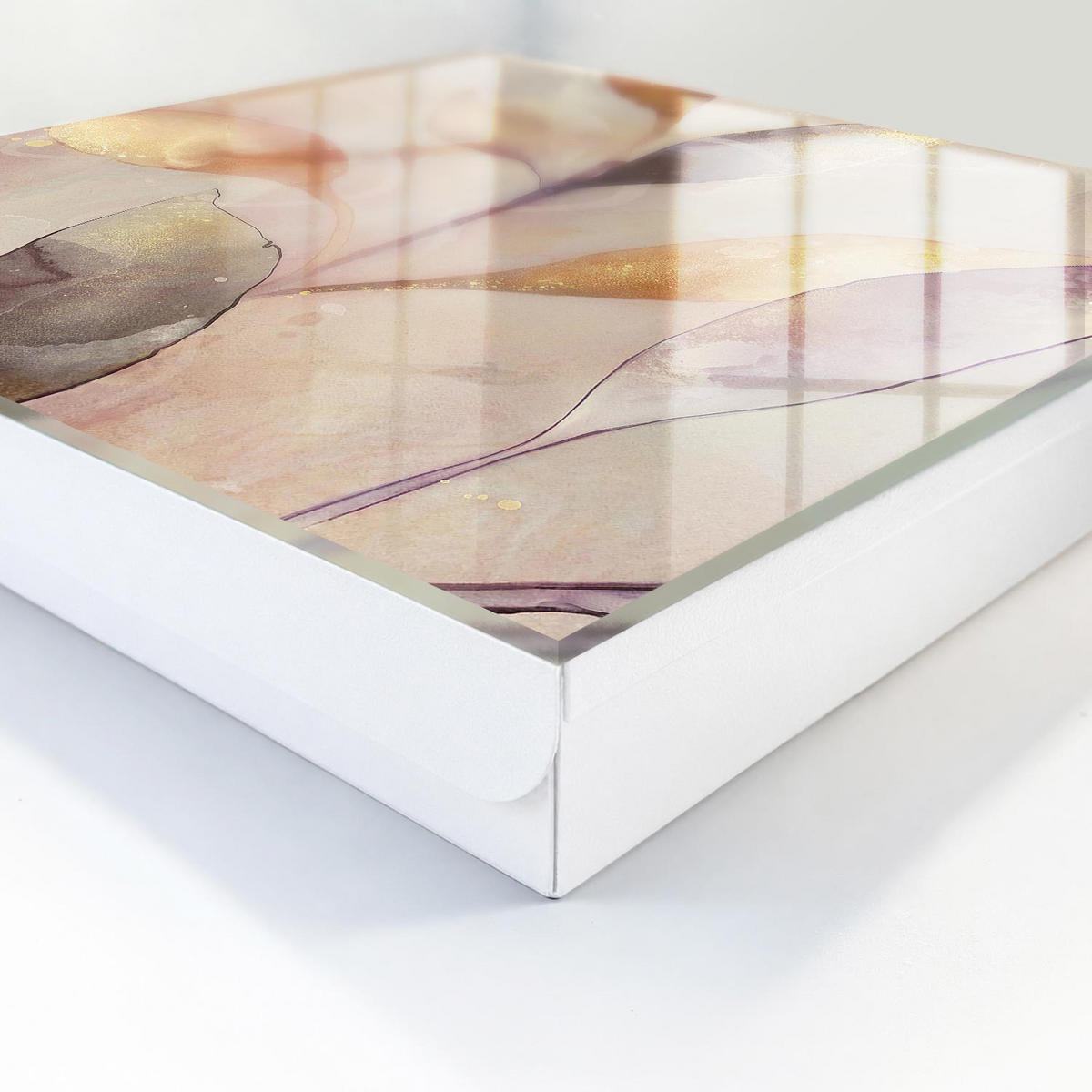 SCHLÜSSELBOX Weiß 30x30 cm – Türöffnung nach rechts - Pastellfarbene Blätter - Beige, Metall (30/30/5cm) - TULUP