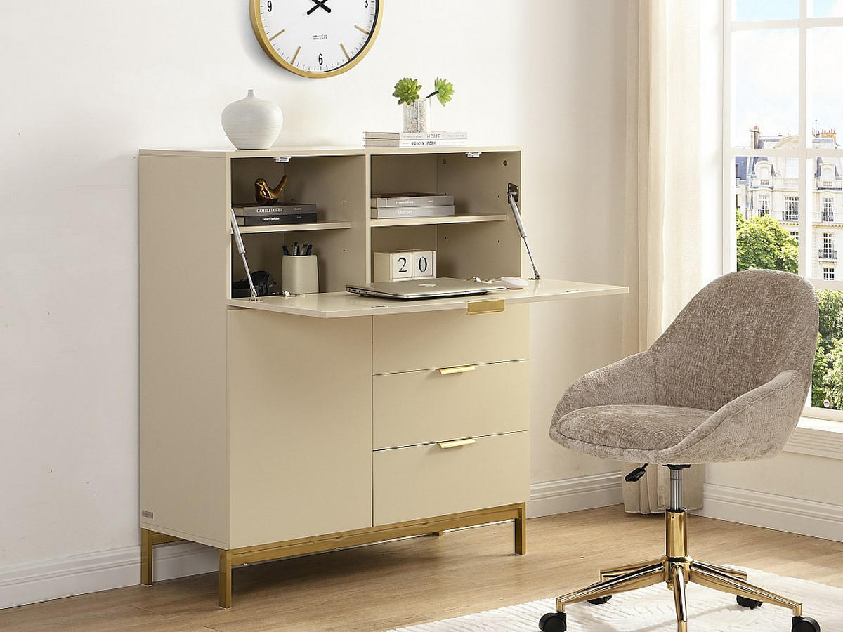 SEKRETÄR mit 2 Türen & 3 Schubladen - MDF & Metall - Beige - ERWIN - Beige, Holz (100/40/115cm) - Vente-Unique