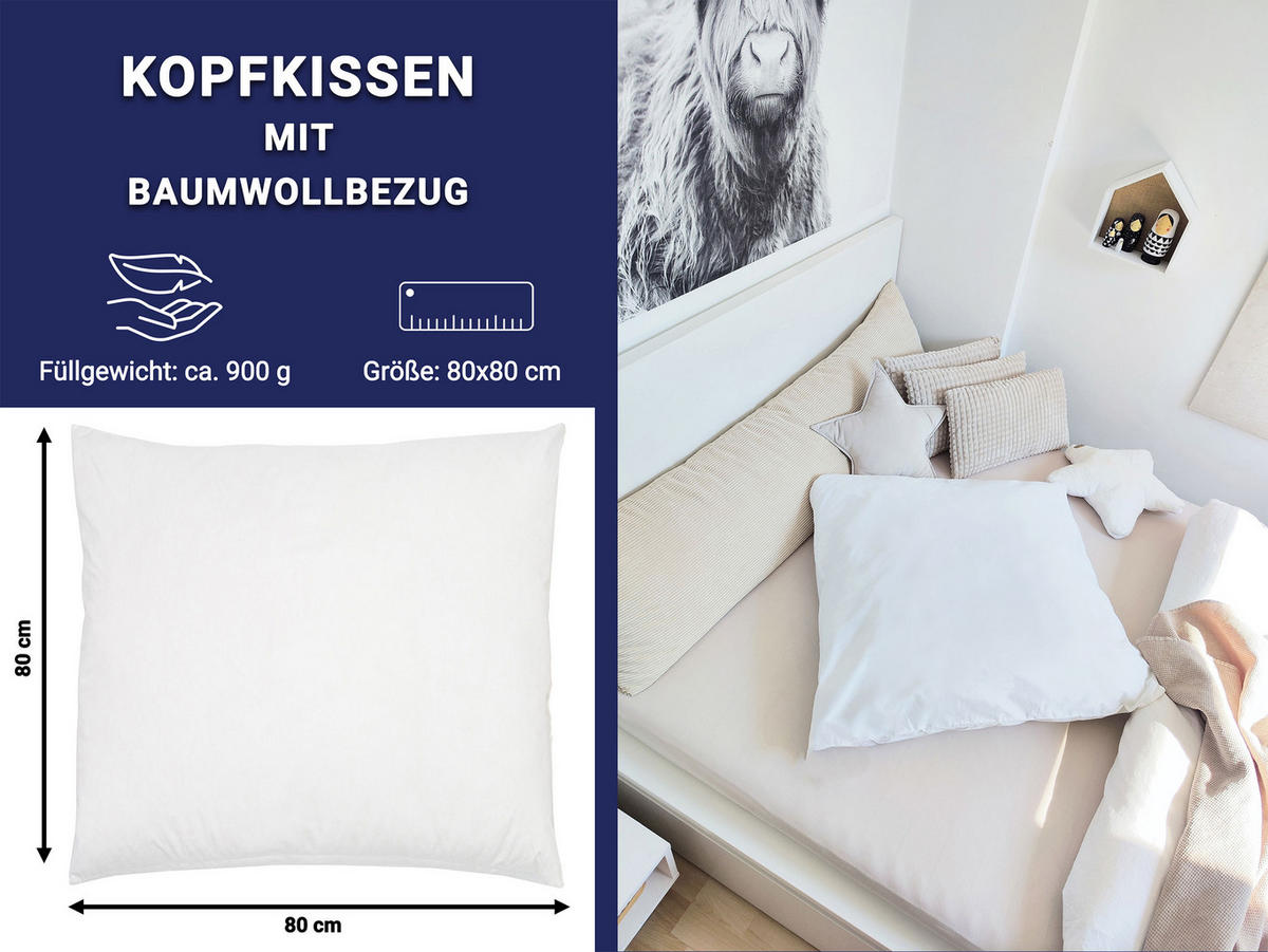 KISSEN, 80x80 cm, 100% Baumwolle - Weiß, Textil (80/80cm) - Zollner