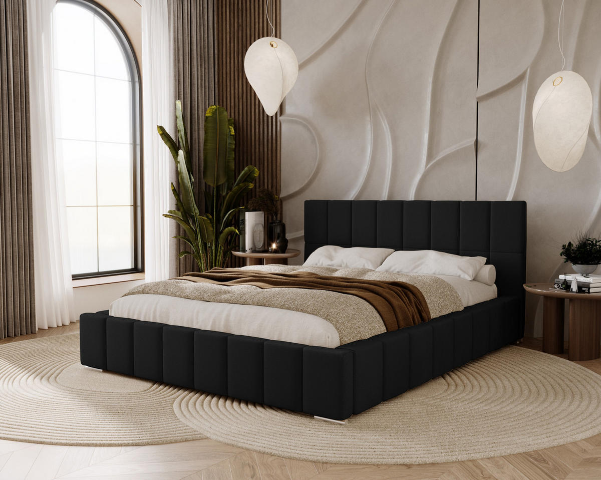POLSTERBETT Alma 160x200 cm, Doppelbett mit Bettkasten und Lattenrost aus Holz, Velourstoff: Schwarz - Schwarz, Holz/Textil (160/200cm) - Marpur