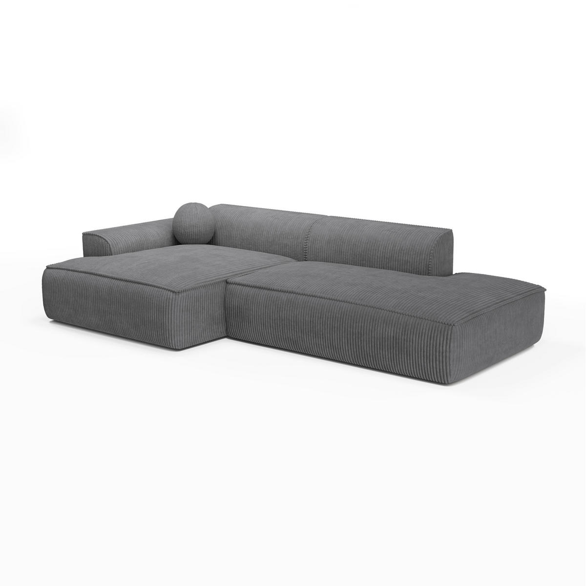 ECKSOFA LINKS Gerippter Samt Anthrazitgrau 300cm - Dunkelgrau/Anthrazit, Textil (155/300cm) - Sia Home