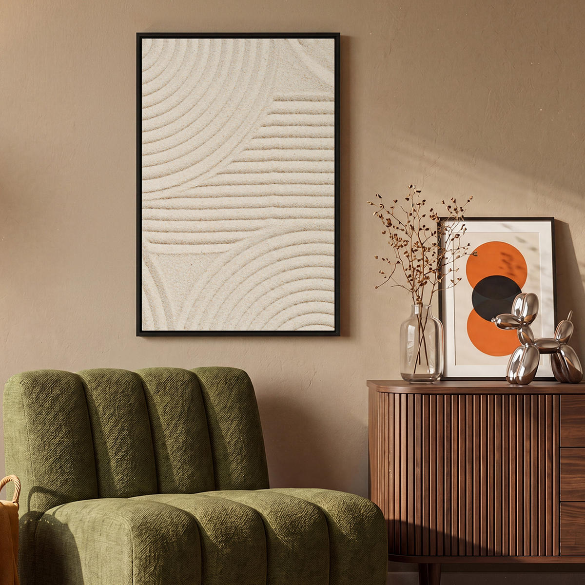 LEINWAND Bilder mit Rahmen - Muster - Abstrakt - Weiß - 60x90 - Beige, Textil (60/90cm) - MuchoWow