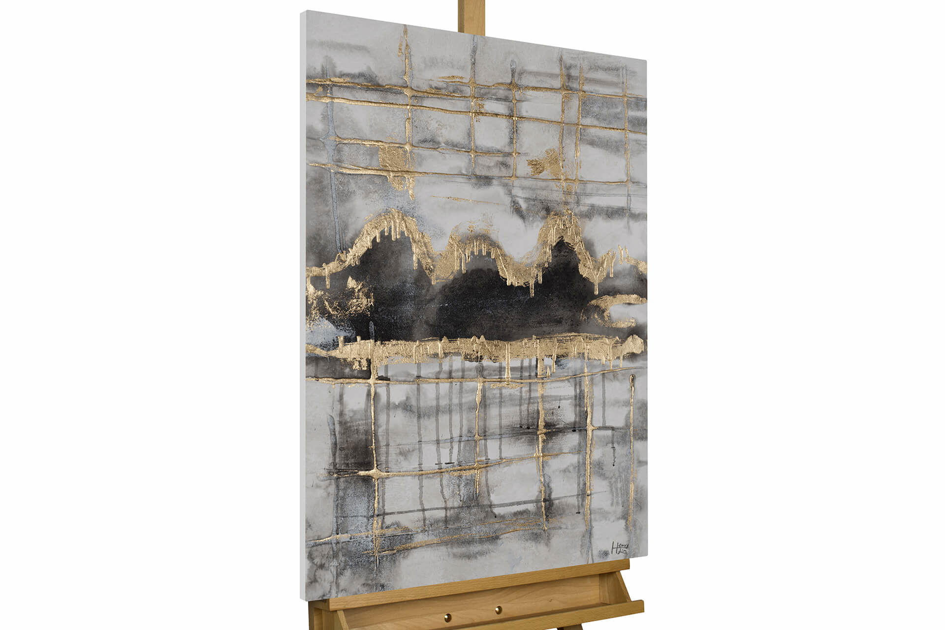 ACRYLBILD HANDGEMALT 60/90 cm - Schwarz/Grau, Holz/Textil (1.3/90cm) - KUNSTLOFT