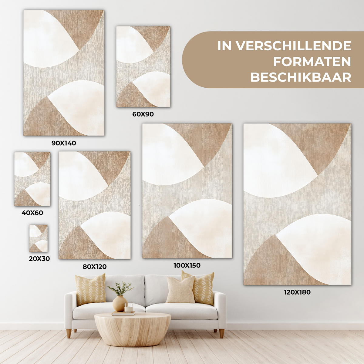 LEINWANDBILD Braun - Japandi - Abstrakt 40x60 cm - Beige, Textil (40/60cm) - MuchoWow