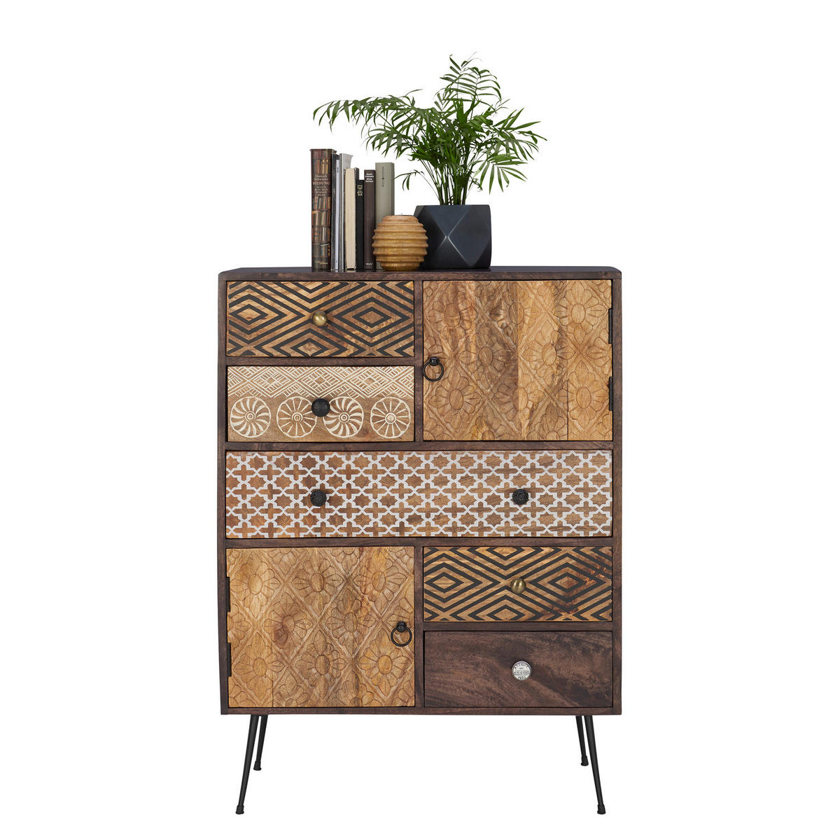 KOMMODE - 108 cm - Beige / Mango - Beige/Schwarz, Holz/Metall (80/108/35cm) - home24