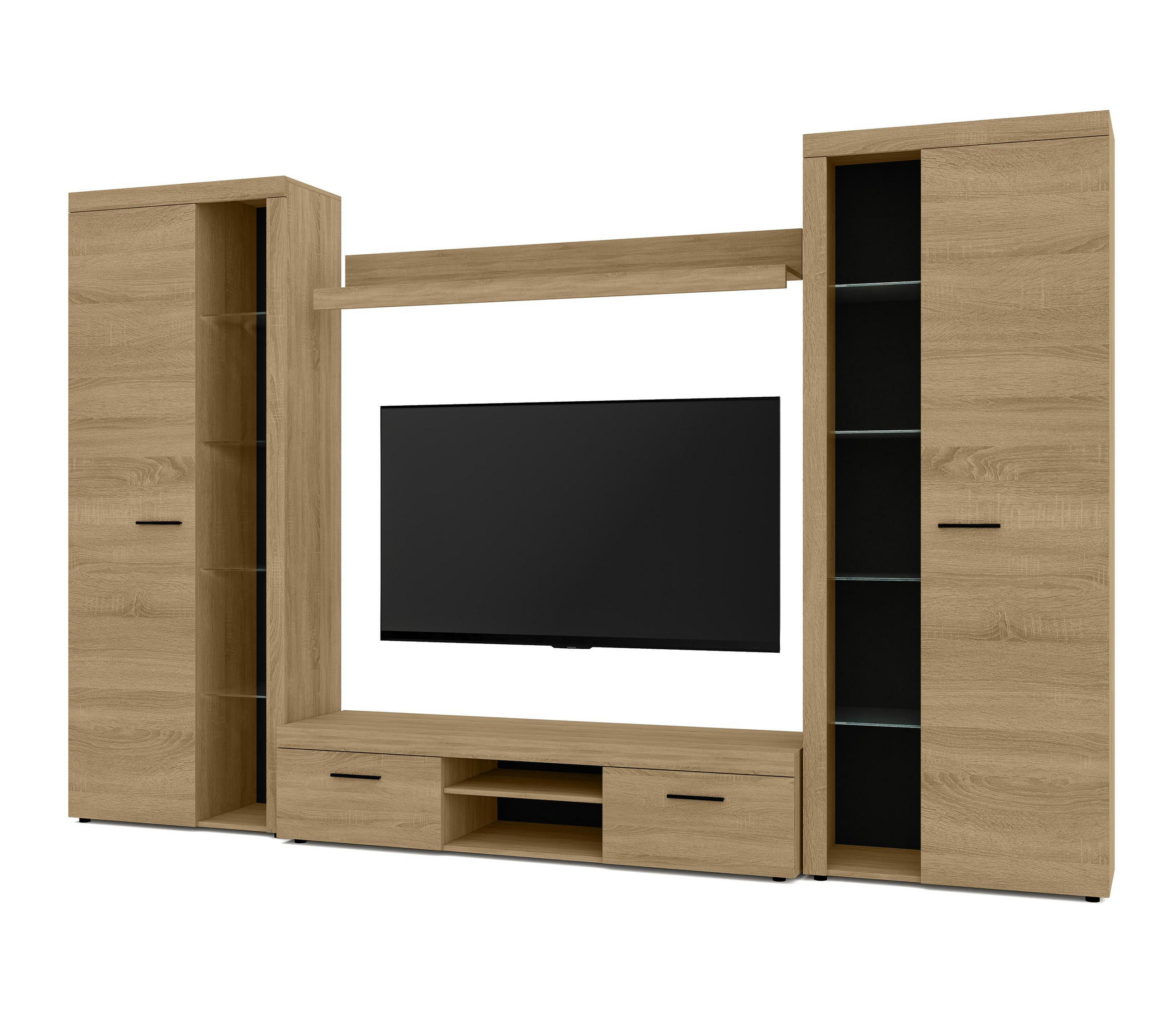 WOHNWAND Spacoro XL Geölte Eiche 300/190/40 cm Viel Stauraum ohne LED - Eichefarben, Holzwerkstoff/Kunststoff (300/190/40cm) - AX Living