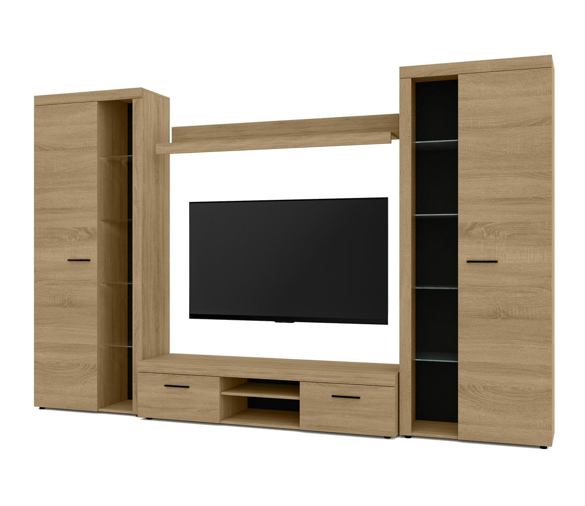 WOHNWAND Spacoro XL Geölte Eiche 300/190/40 cm Viel Stauraum ohne LED - Eichefarben, Holzwerkstoff/Kunststoff (300/190/40cm) - AX Living