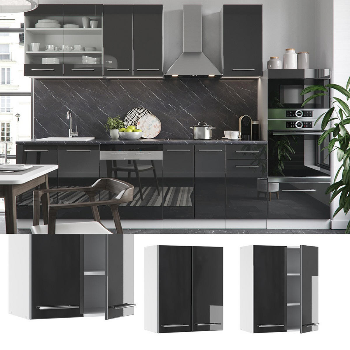 VÄGGSKÅP Fame-Line Antracit högblank 60 cm - Vit/Svart högglans, Träbaserade material (60/72/34.1cm) - Vicco