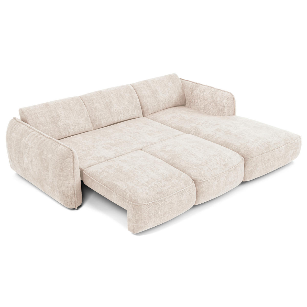 ECKSCHLAFSOFA Rastervelours 274cm - Creme, Textil (274/174cm) - Sia Home