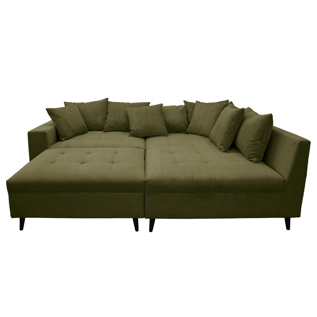 ECKSOFA mit Ottomane und Hocker - Schwarz/Olivgrün, Birkenholz/Textil (247/174cm) - home24