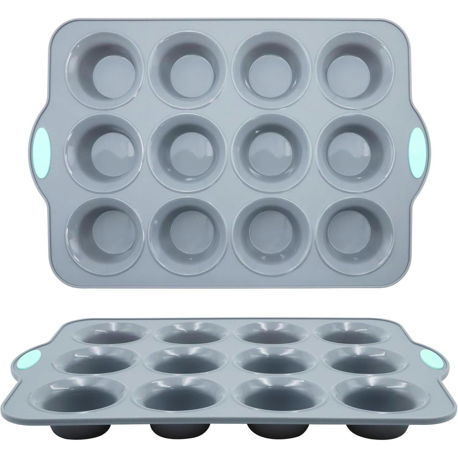MUFFINFORMEN 2-teiliges Set Silikon Hellgrau 12er - Grau, Kunststoff (26.6/3/39.7cm)