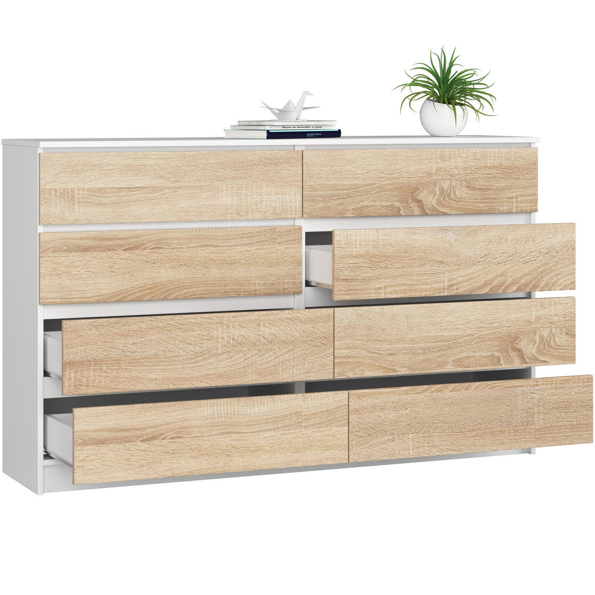 KOMMODE Weiß, Sonoma Eiche 160x40x99 cm - Weiß/Sonoma Eiche, Holzwerkstoff (160/99/40cm) - Akord