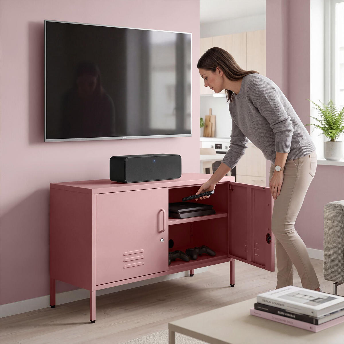 SIDEBOARD Baker, Kippschutz, höhenverstellbare Füße, rosa - Rosa, Metall (100/65/42.5cm) - tectake