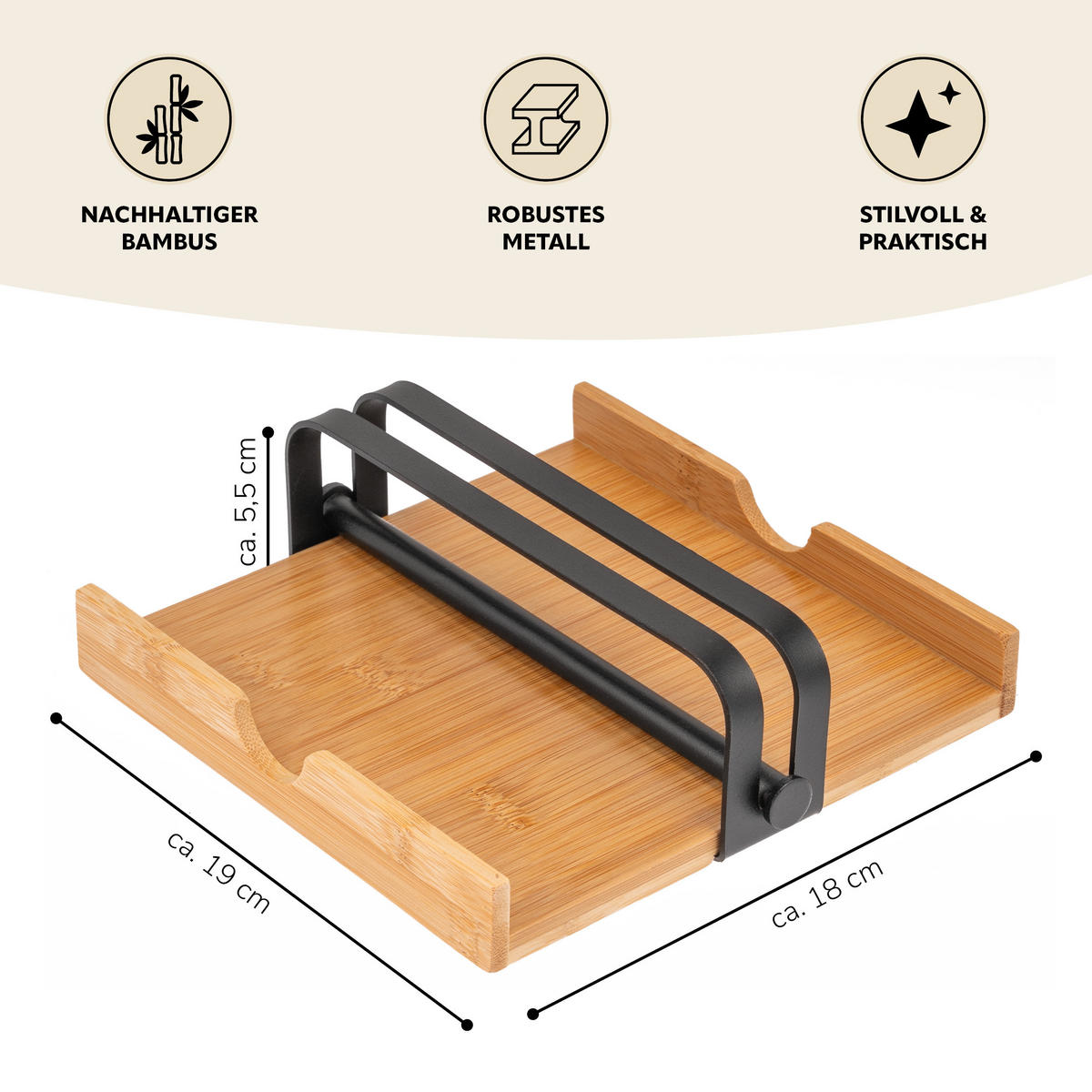 SERVIETTENHALTER, schwarz - Schwarz, Holz (19/5.5cm) - bremermann