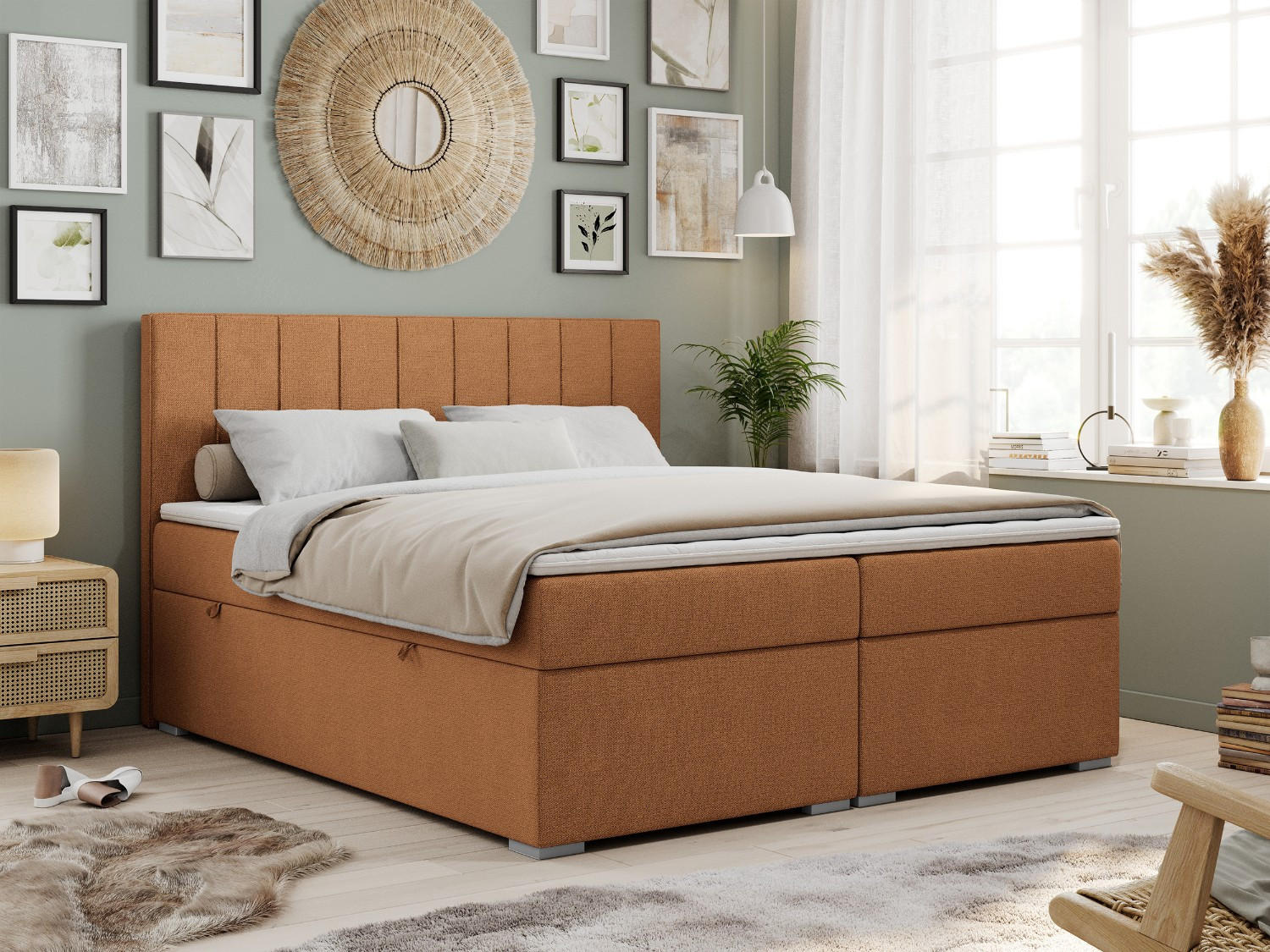 BOXBETT ALLY 120/200 Orange Struktur - H4 - Orange, Holz/Textil (120/200cm) - MKS