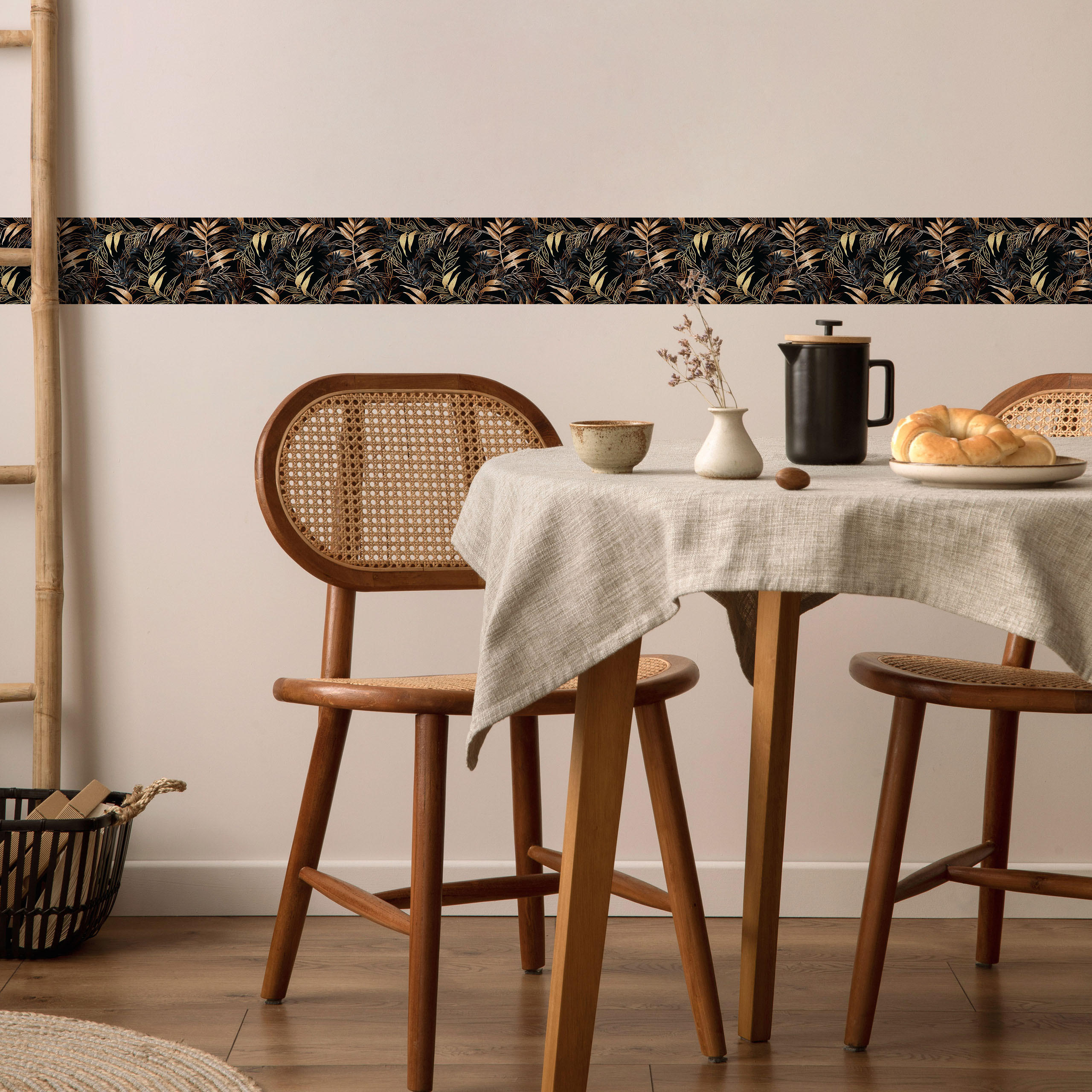 TAPETENBORDÜRE selbstklebend tropische BLÄTTER Pflanzen Glamour Stil - Beige/Schwarz, Papier (10/300/300cm) - Muralo