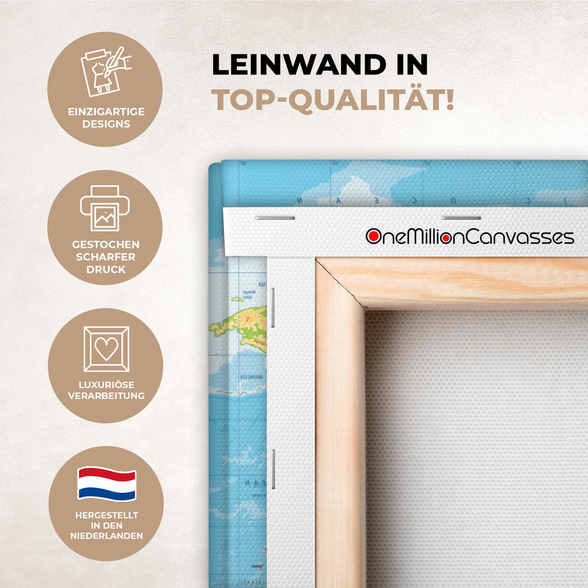 LEINWANDBILD Weltkarte - Statistisch - Blau - Erde - Bildung Wanddeko 90x60 cm - Blau, Textil (90/60cm) - MuchoWow