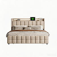 DOPPELBETT 140x200 mit stauraum, bettgestell mit LED, USB, 4 Schublade, Kopfteil, Lattenrost, Leinenstoff, beige - Beige, Textil/Metall (140/200cm) - GENKI LIVING