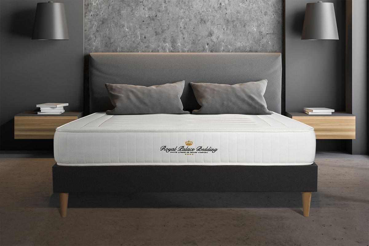 BETT Nottingham Memory-Schaum 135 x 220 cm h3 - Kit Bettgestell Schwarz - Beige/Schwarz, Holz (135/220cm) - ROYAL PALACE BEDDING