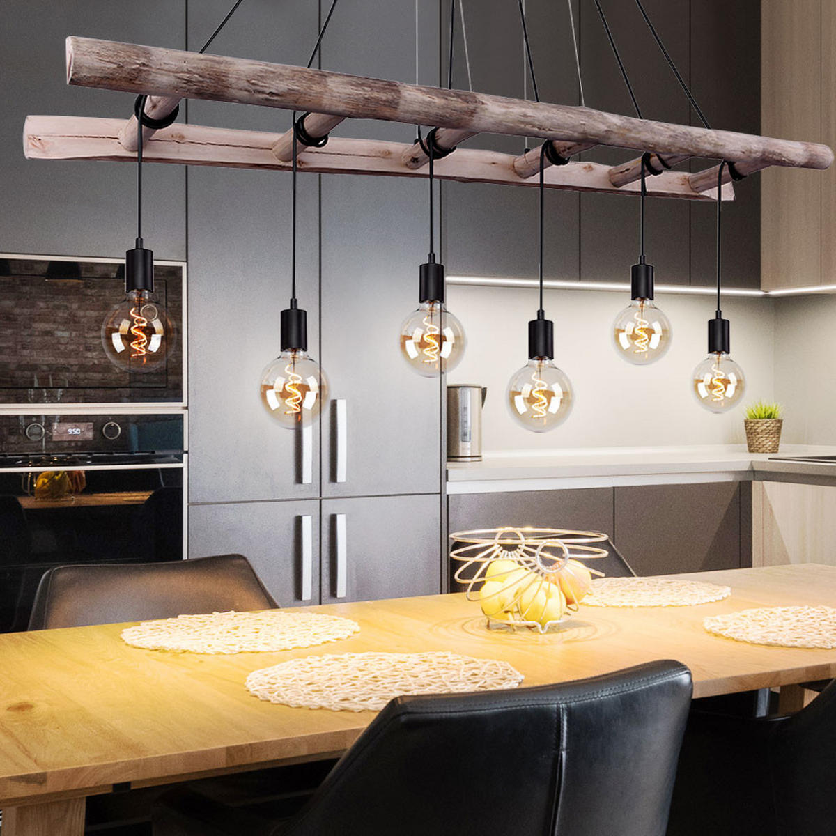 LED HÄNGELEUCHTE IRMGARD Schwarz Holz - Schwarz, Holz (160/30/192cm)