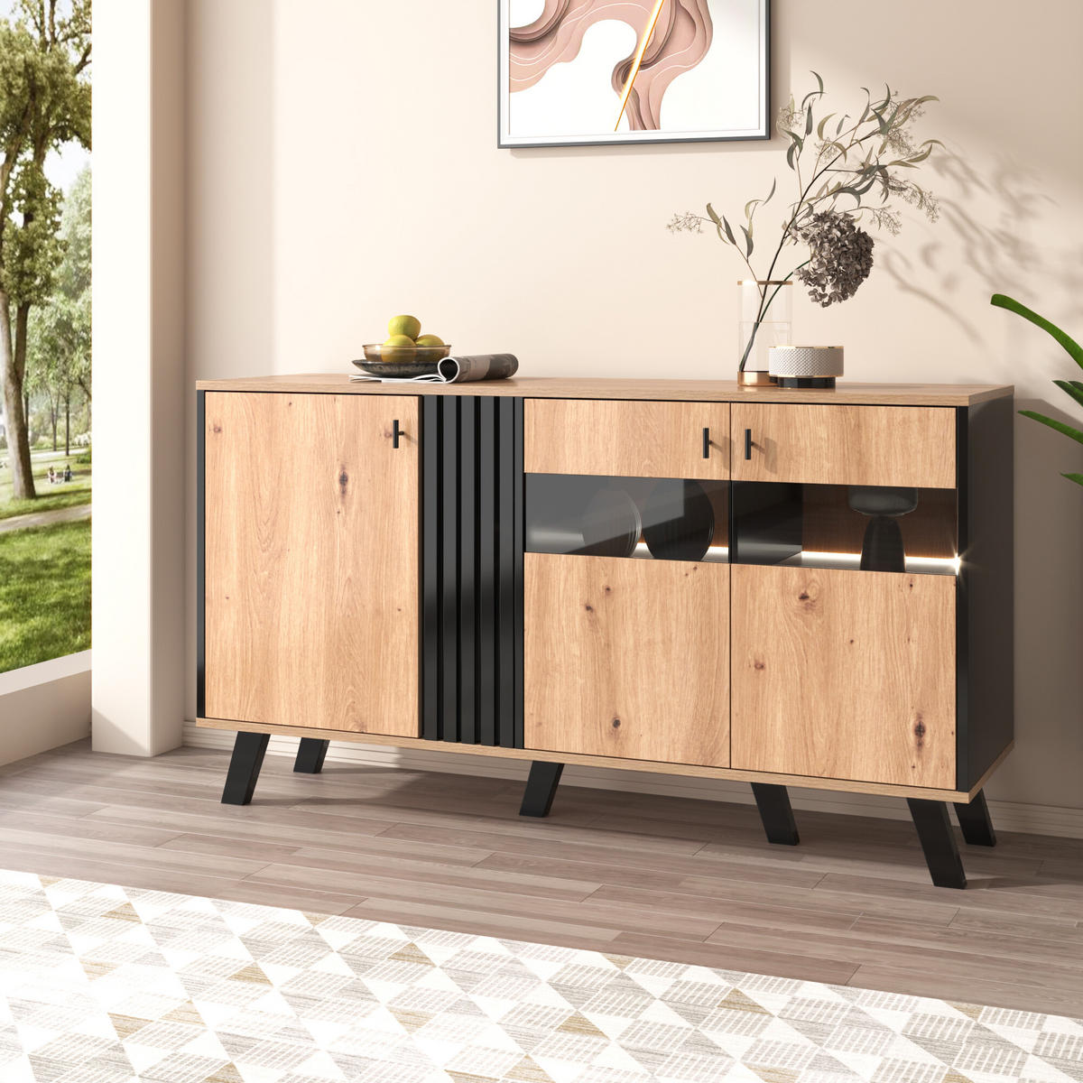 SIDEBOARD Schwarz 140/78/41 cm - Schwarz, Holzwerkstoff/Metall (78/41/140cm) - Urban Meuble