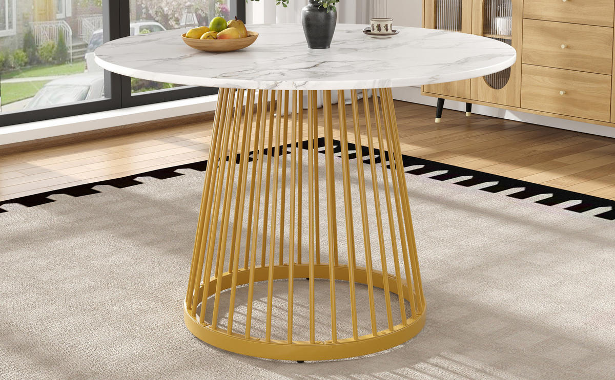 ESSTISCH, MDF-Tischplatte mit Metallgestell, 80/80/76 cm, Weiß/Gold - Goldfarben, Holzwerkstoff (80/80/76cm) - Redom
