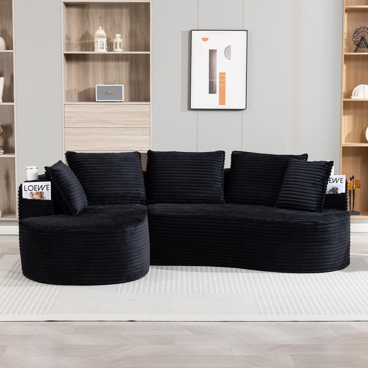 ECKSOFA 250/152/82 cm Schwarz mit Becherhalter und Stautasche - Schwarz, Textil (250/152cm) - Oxeza