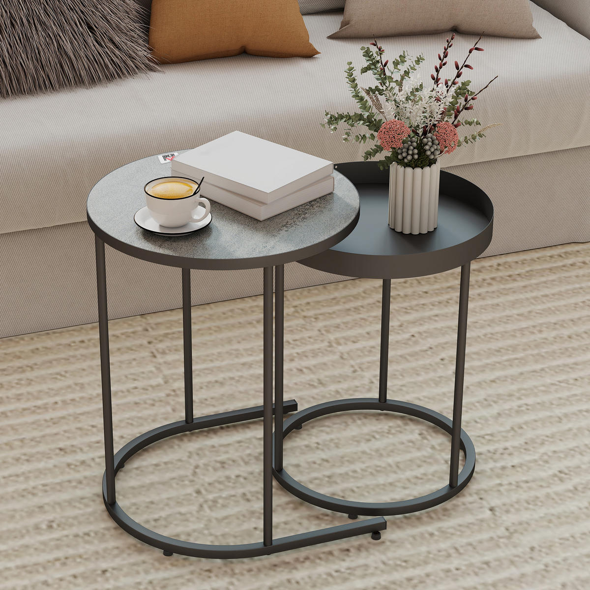 BEISTELLTISCH Grau 2 Stück - Grau, Naturmaterialien (42/42/54cm) - GiPP