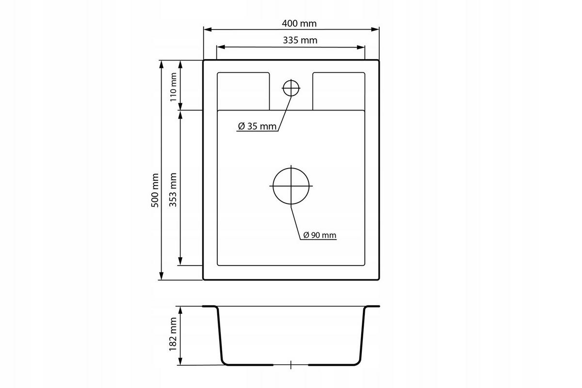 SPÜLBECKEN Best mit Batterie Siphon - Schwarz, Kunststoff/Stein (50/40/18cm) - Granitan