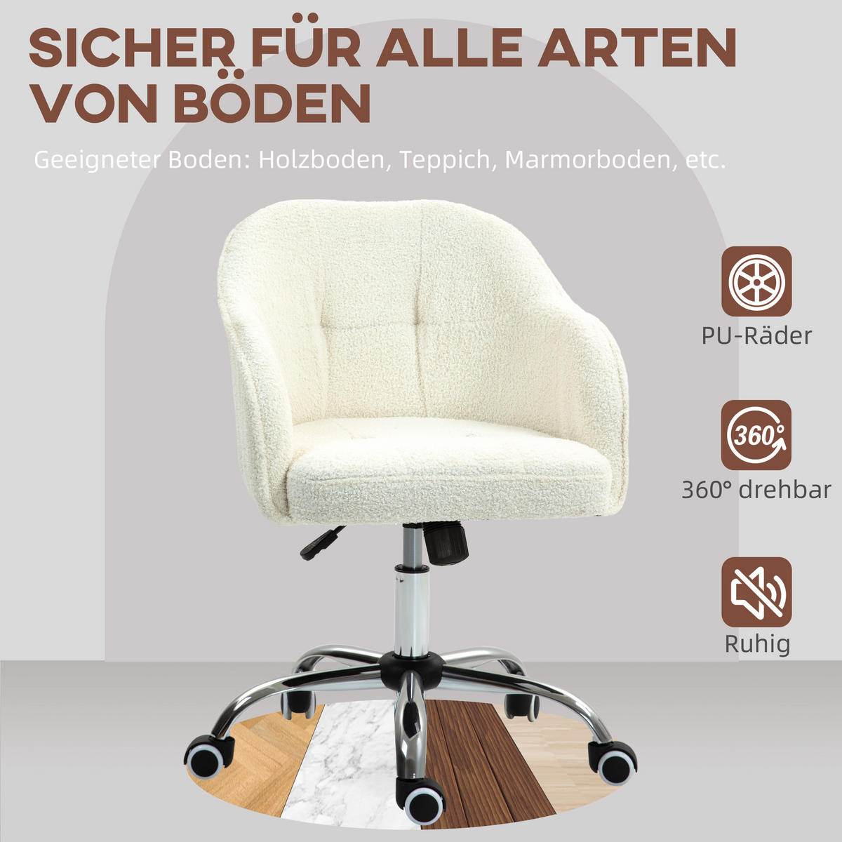 BÜROSTUHL Polyester Kunstleder Cremeweiß - Weiß, Kunststoff (61/86/56cm) - HOMCOM