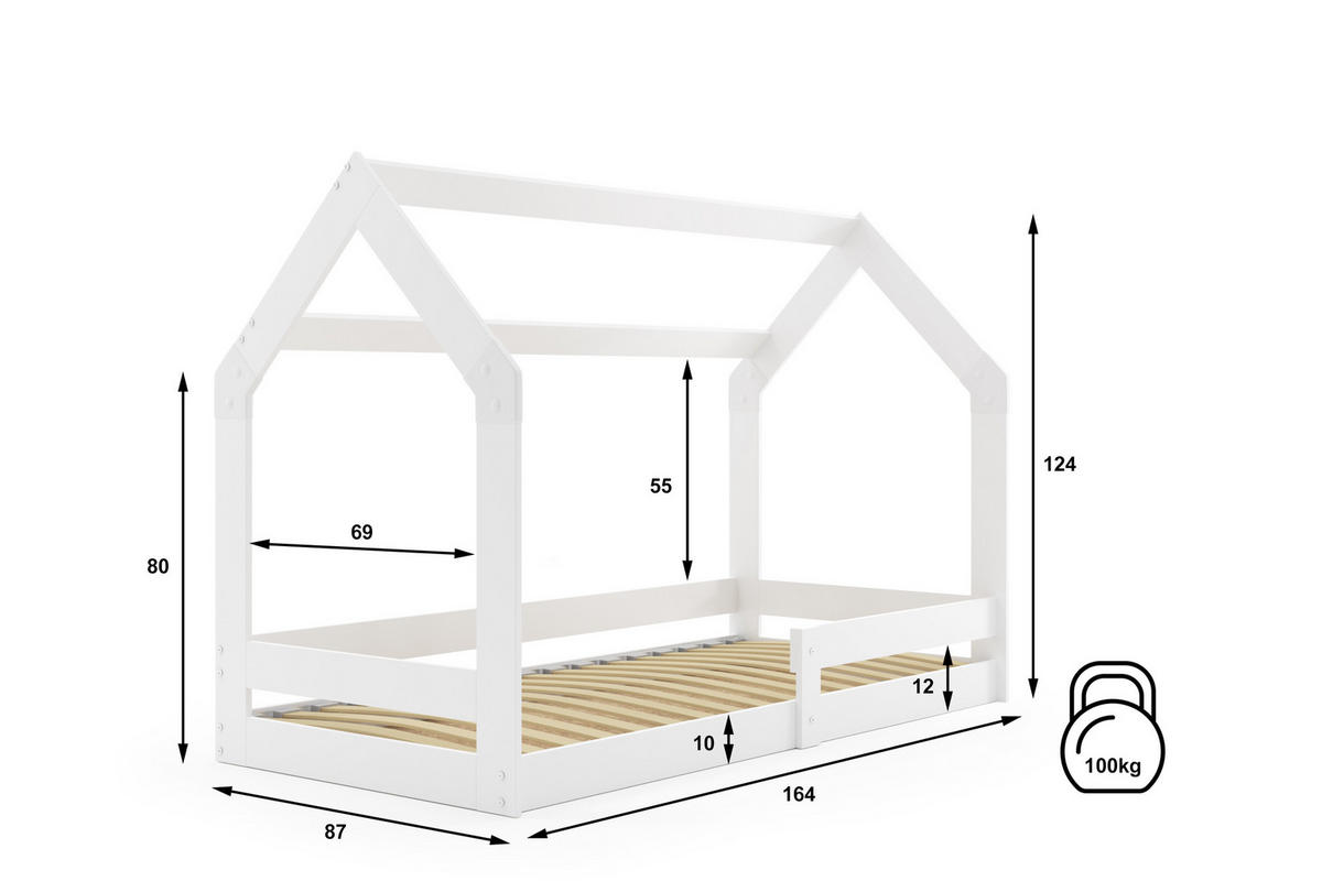 HAUSBETT DOMI 1 160x80cm mit Lattenrost und Rausfallschutz - Weiß, Holz (80/160cm) - Interbeds