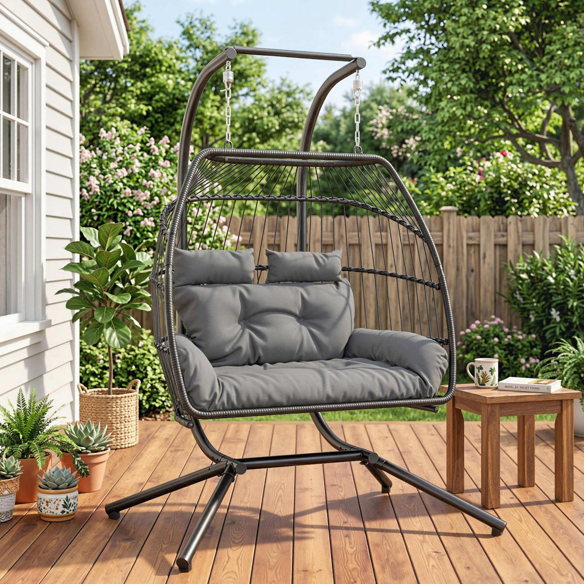 RATTAN-STUHL Dunkelgrau 170.0/100.0/185.0cm - Dunkelgrau, Metall (100/185/170cm)